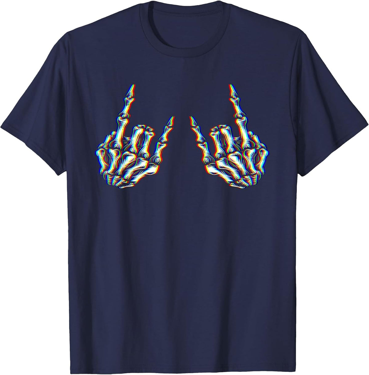 Punk Rock Skeleton Cool Rocker Psychedelic Trippy Rave Party T-Shirt - Navy Blue