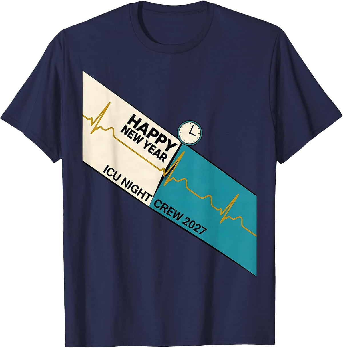 Men's Happy New Year, ICU Night Crew 2027 Midcentury Modern Nurse T-Shirt - Navy Blue