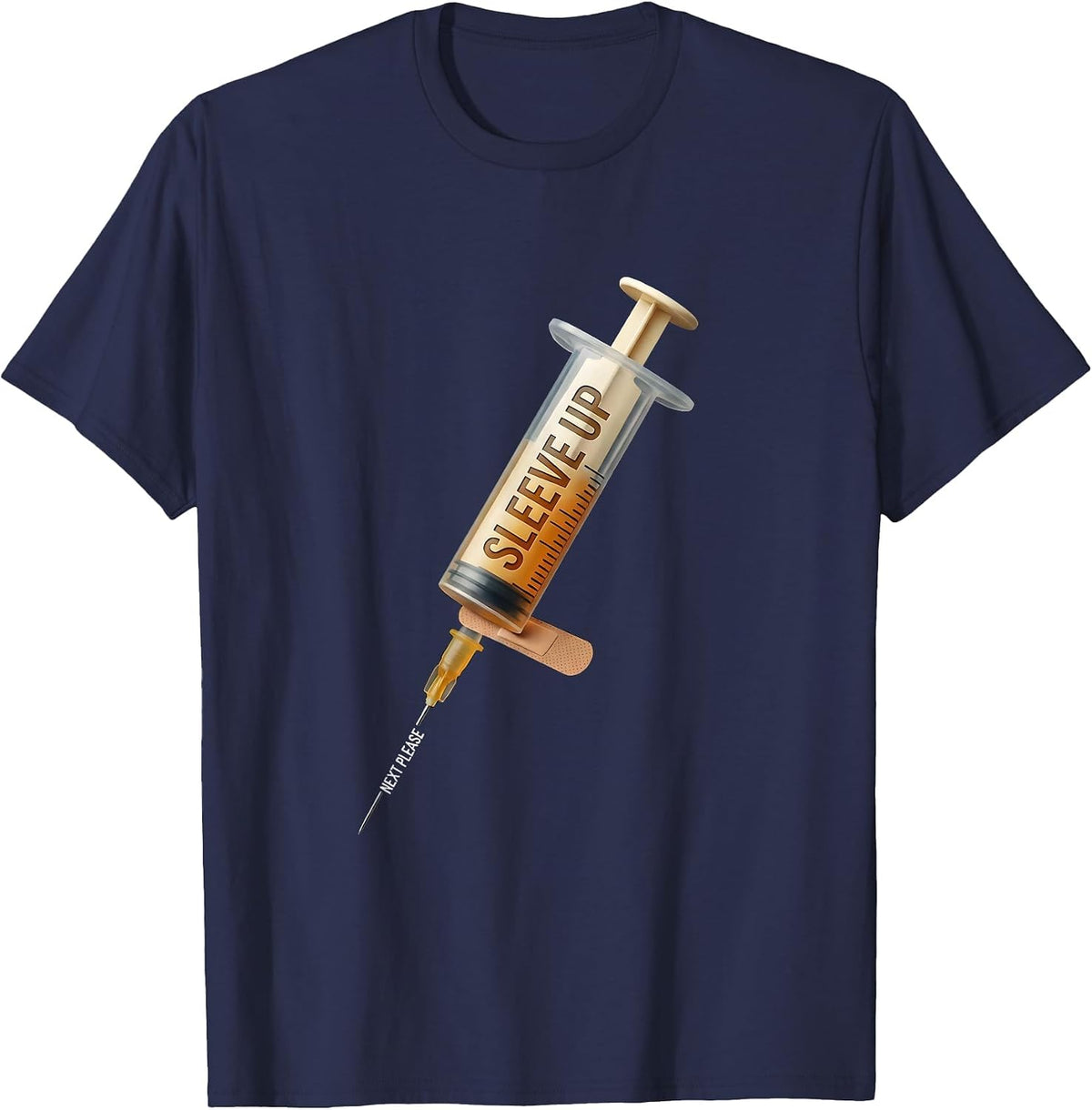 Men's Sleeve Up, Next Please Funny Nurse Doctor Vaccine Humor T-Shirt - Navy Blue