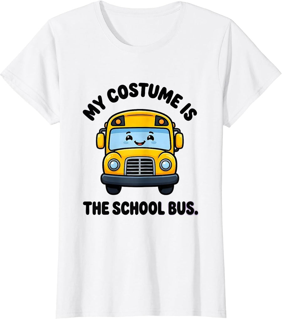 Women's My Costume Is The School Bus Cute Kawaii Halloween Costume T-Shirt - White
