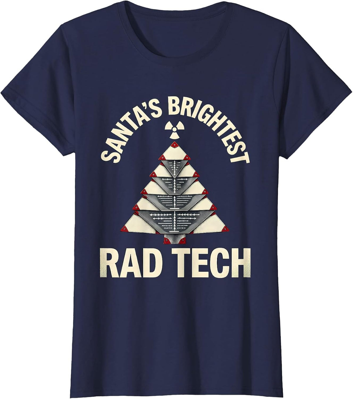 Women's Santa's Brightest Rad Tech Funny Radiology Tech Christmas T-Shirt - Navy Blue