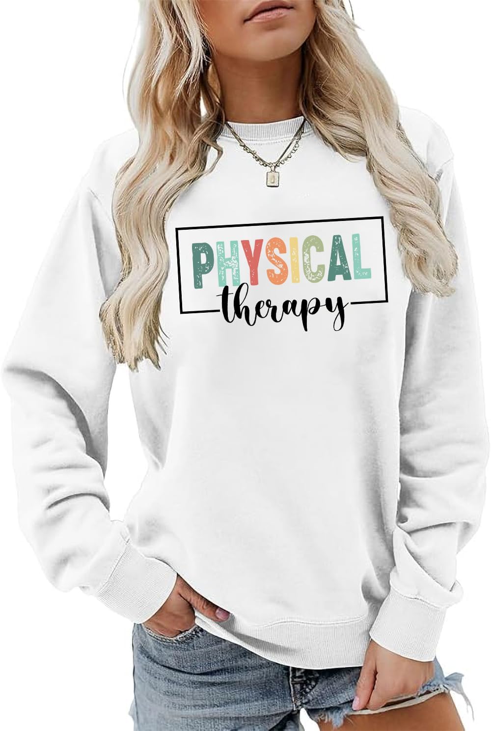 Physical Therapy Sweatshirt Physical Therapist Hoodie Novelty Sweatshirt Long Sleeve Pullover Tops - White