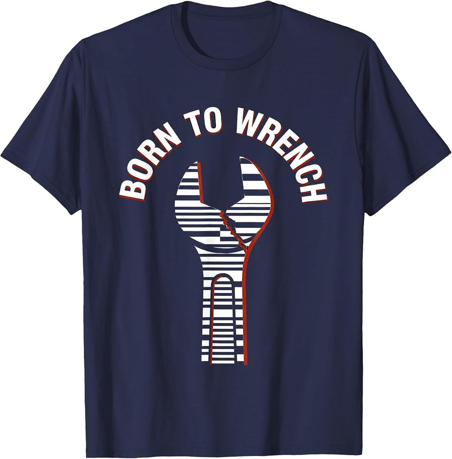 Born to Wrench Mechanic Graphic Design T-Shirt - Navy Blue