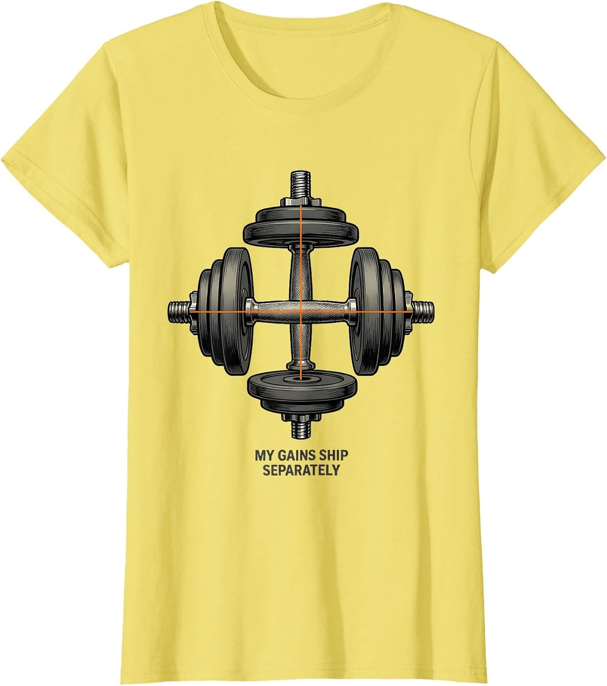 Women's My Gains Ship Separately Funny Gym Weightlifting Workout T-Shirt - Lemon Yellow