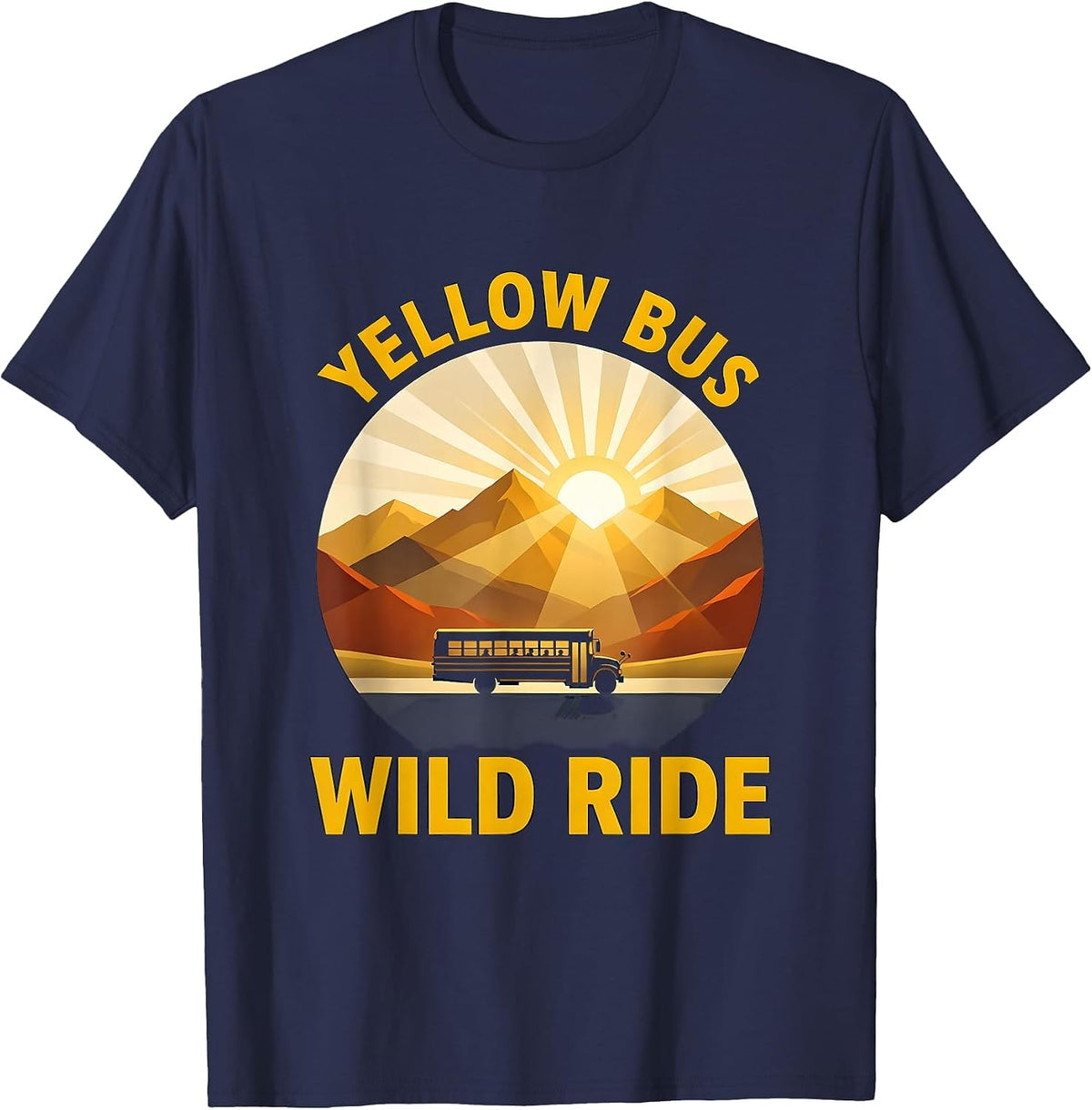 Yellow Bus Wild Ride School Bus Driver Design T-Shirt - Navy Blue