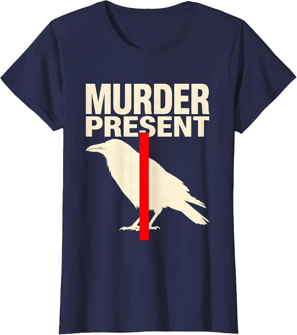 Women's Murder Present Stencil Crow Dark Humor Gothic Bird Lover T-Shirt - Navy Blue