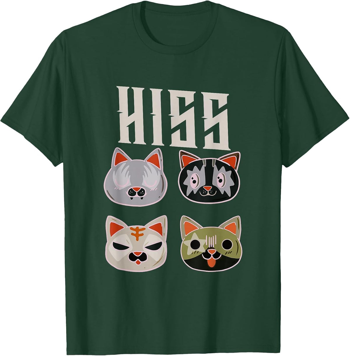 Kiss Cat Citty Death Metal Rock Music T-Shirt - Dark Green