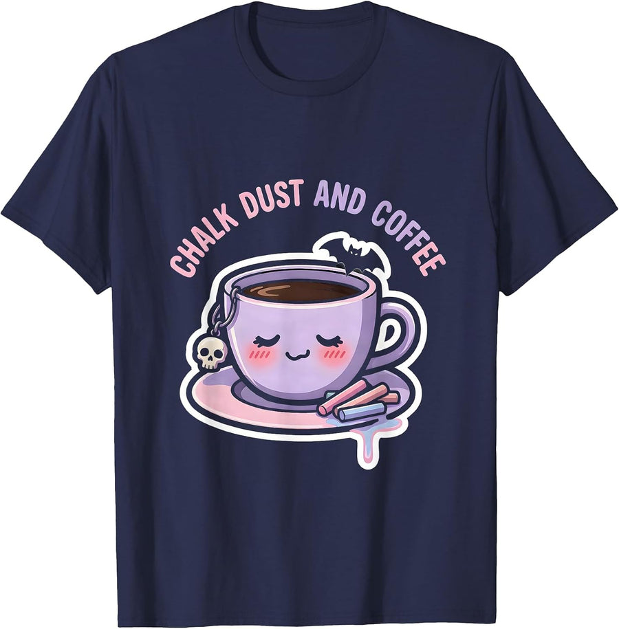 Chalk Dust and Coffee 5th Grade Teacher Design T-Shirt - Navy Blue