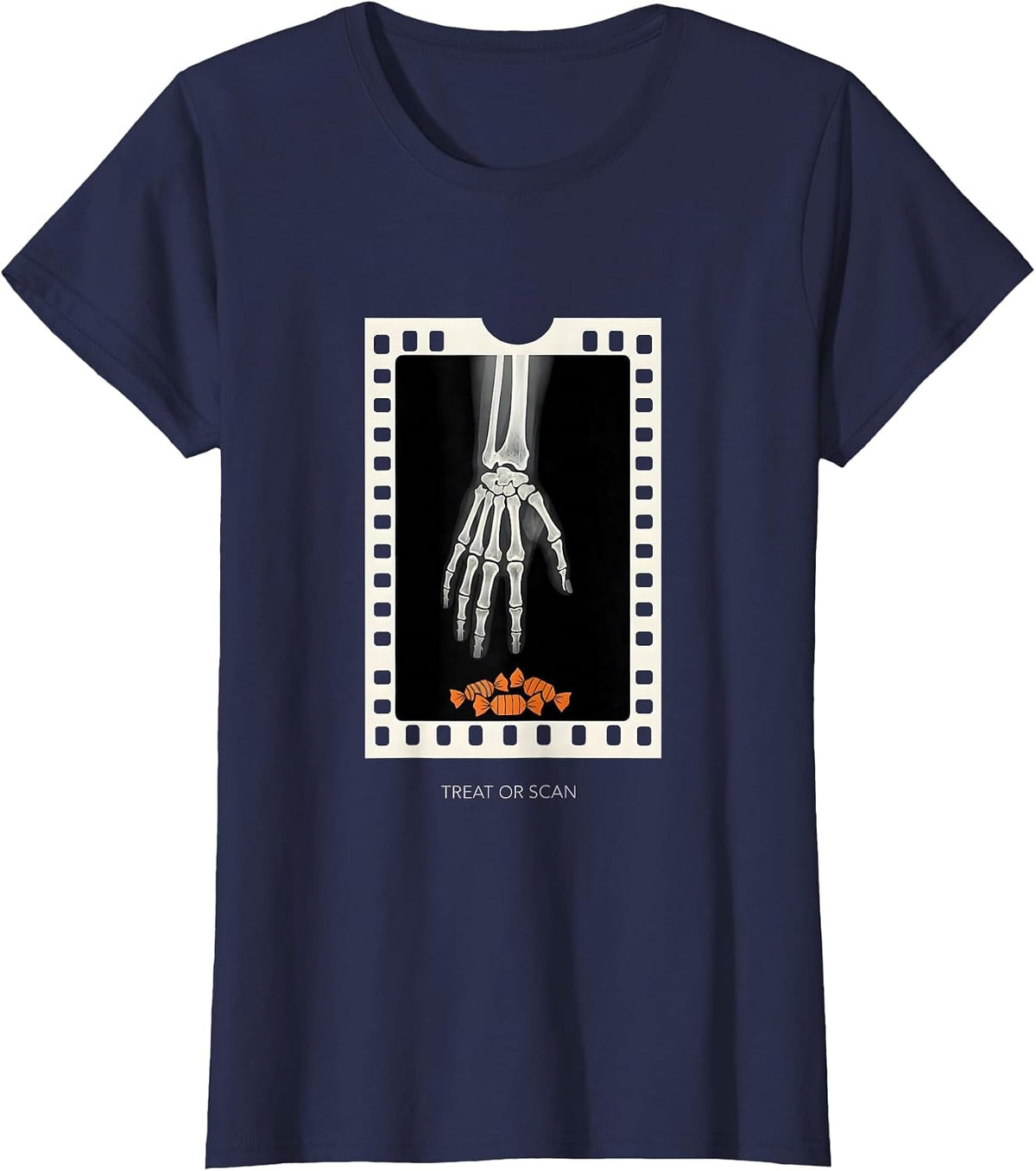 Women's Treat Or Scan Funny Radiology Tech Halloween Humor T-Shirt - Navy Blue