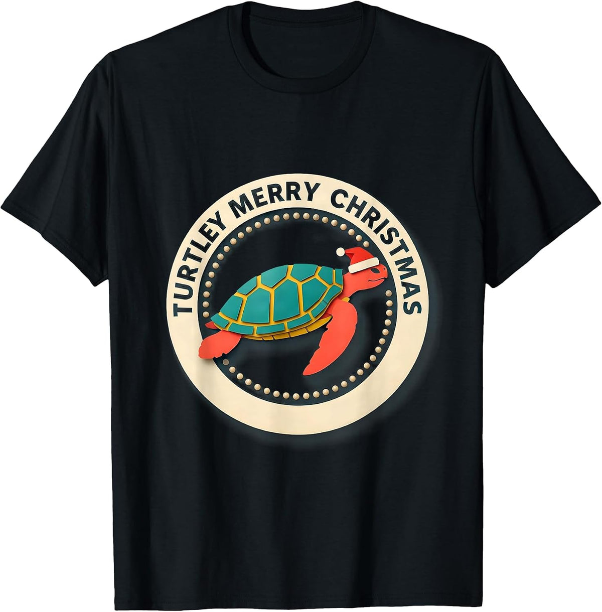 Men's Turtley Merry Christmas Whimsical Sea Turtle Santa Hat T-Shirt - Black