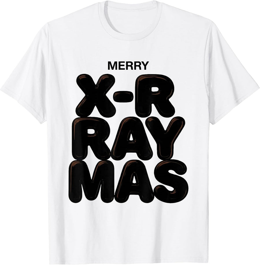Men's Merry X-Raymas Funny Radiology Tech Christmas Skeleton Humor T-Shirt - White