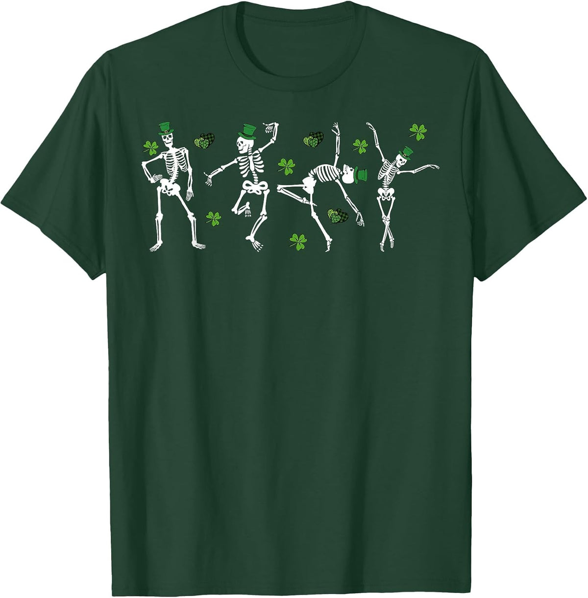 Shamrock Skeletons Dancing Funny St Patrick's Day Party T-Shirt - Dark Green