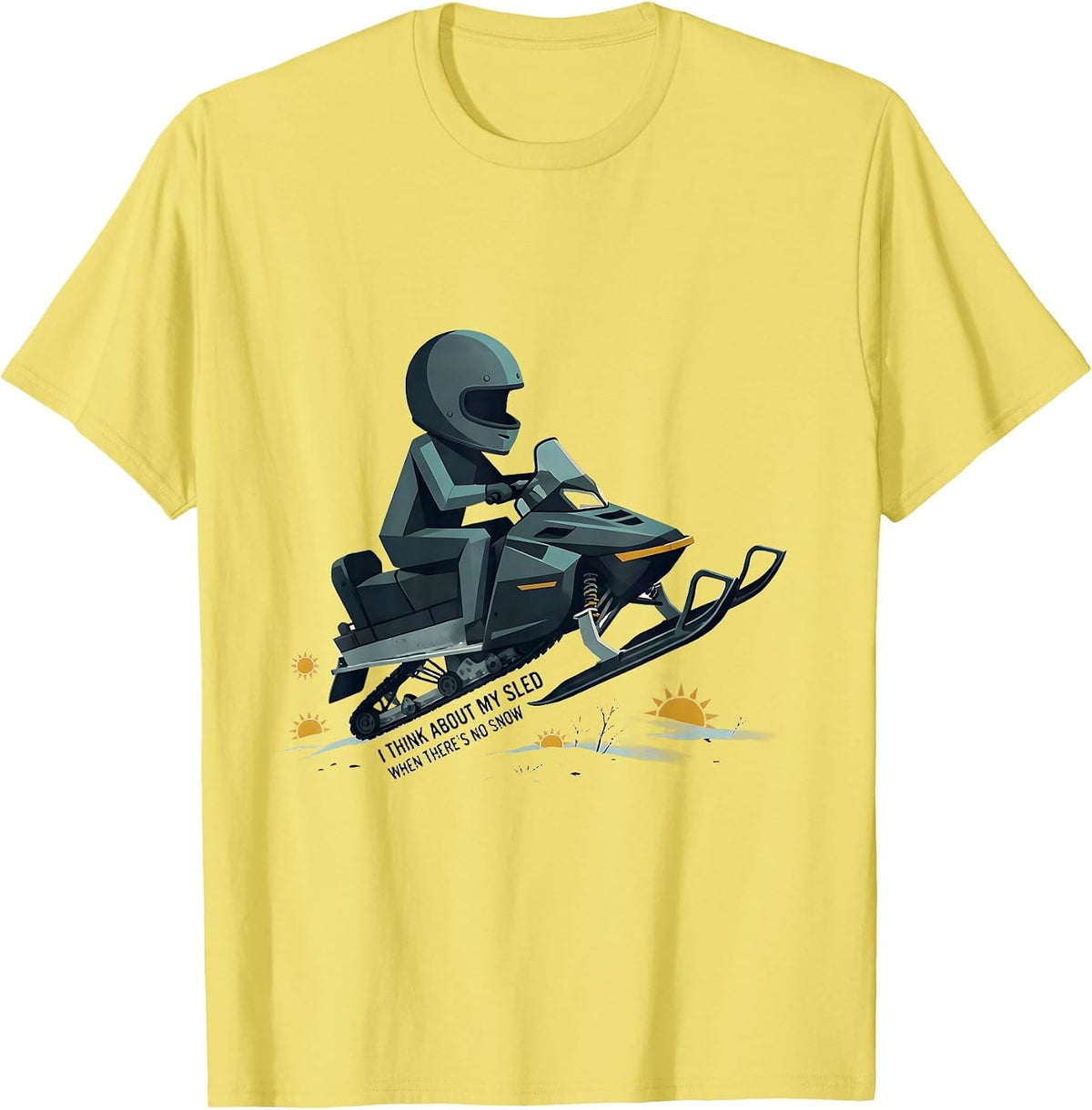 Men's I Think About My Sled When There's No Snow Snowmobiling T-Shirt - Lemon Yellow