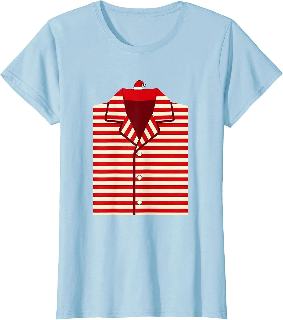 Women's Folded Pajama Fragment Minimalist Christmas Novelty T-Shirt - Baby Blue