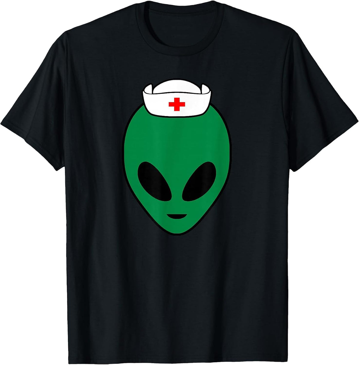 Cool Green Alien Head with Nurse's Hat Funny - Nurse Alien T-Shirt - Black