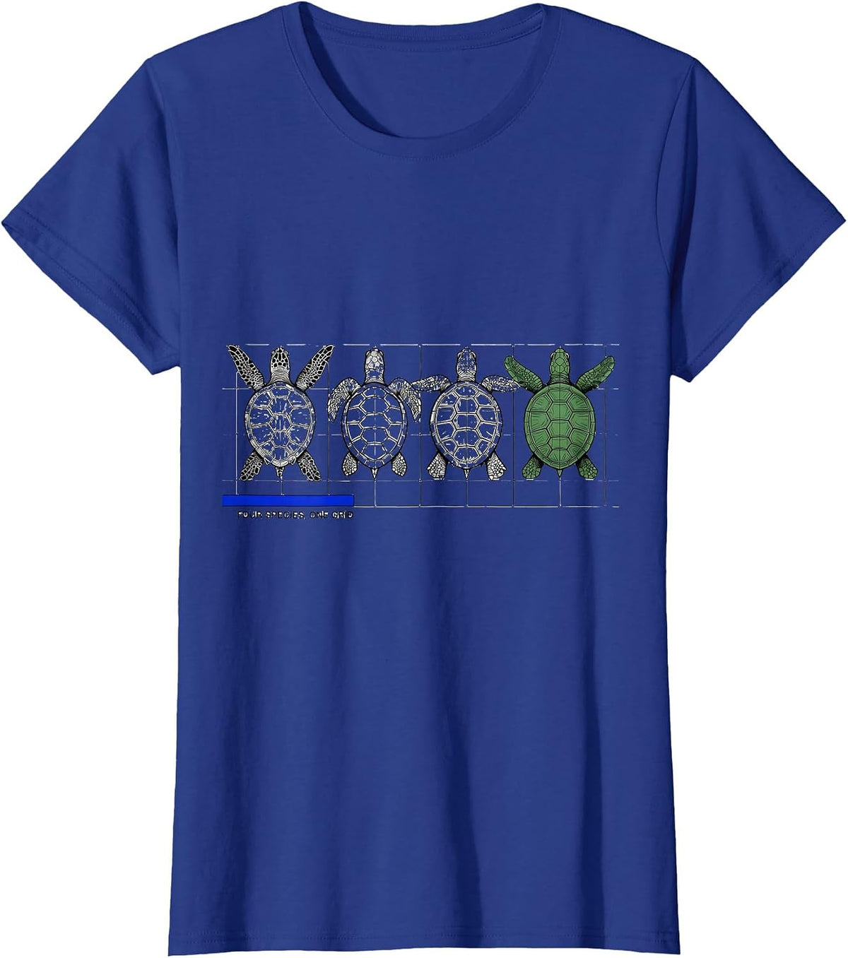 Women's Four Species One Grid Swiss International Sea Turtle T-Shirt - Royal Blue