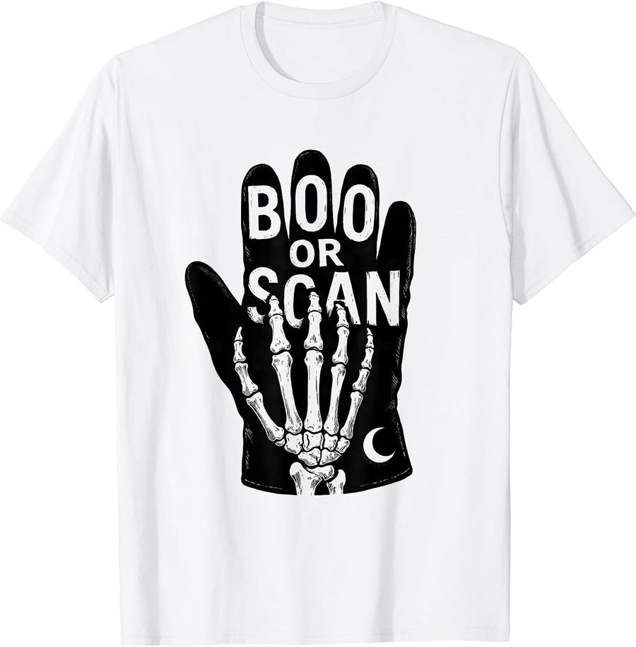 Men's Boo Or Scan Scratchboard Radiology Tech Halloween Workplace T-Shirt - White