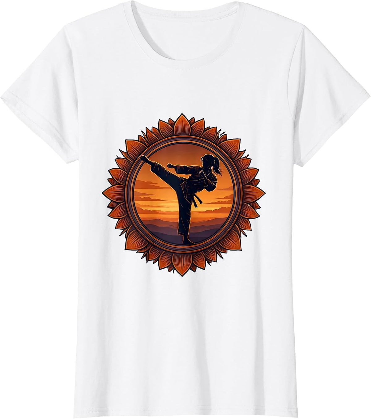 Karate Kick Silhouette Dusk Martial Arts Design T-Shirt - White