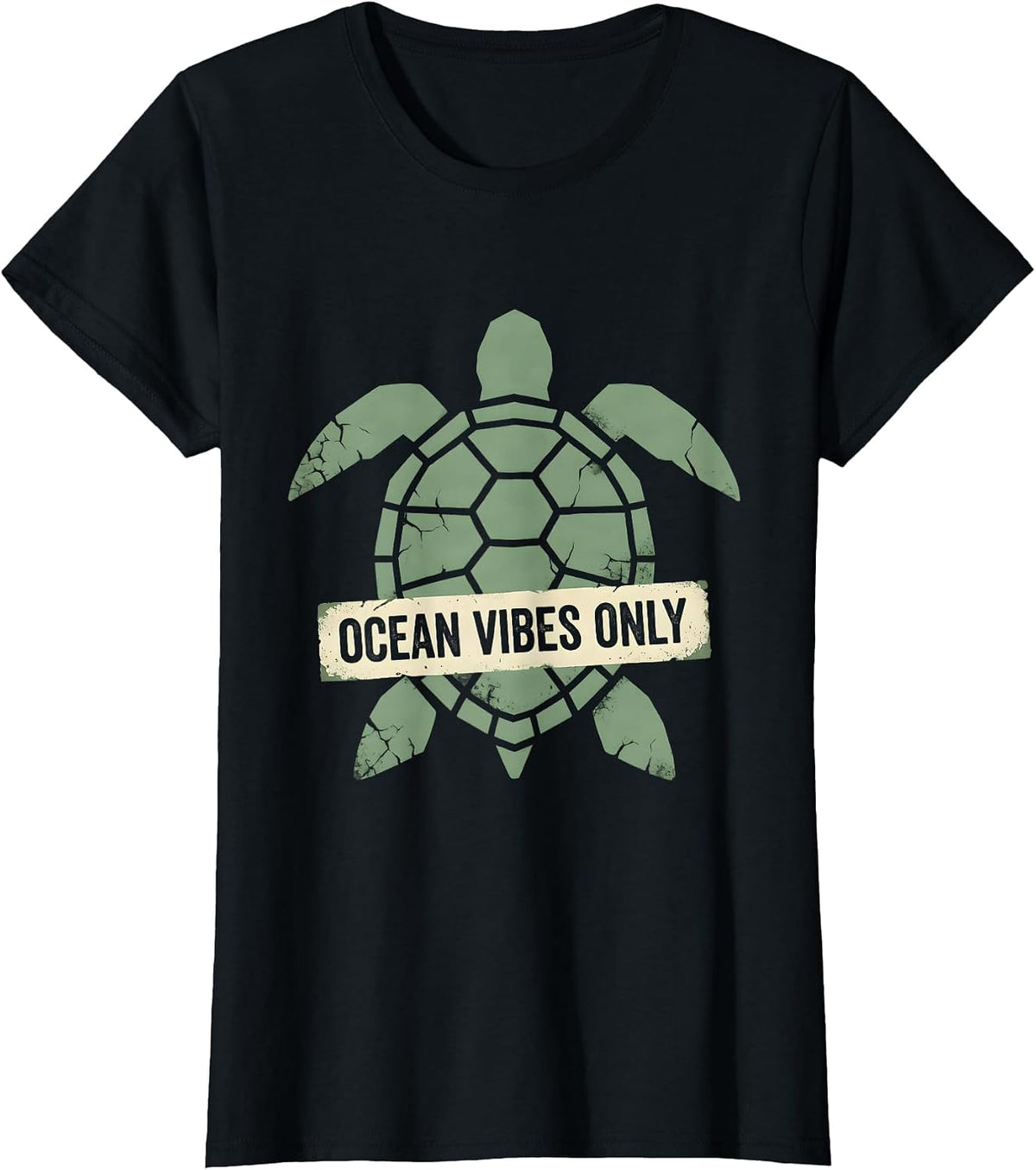 Women's Ocean Vibes Only Turtle Coastal Design T-Shirt - Black