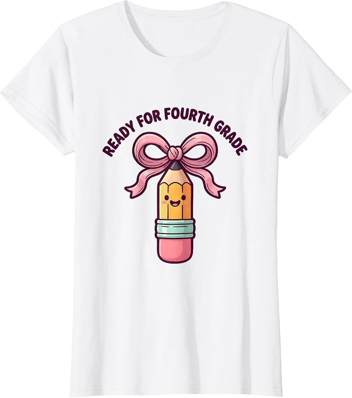 Ready For Fourth Grade Cute Kawaii Pencil Bow Back To School T-Shirt - White