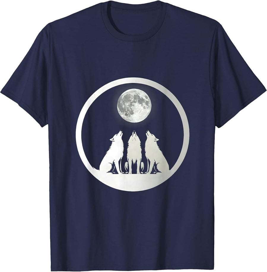 Wolf Pack Howling Moon Suicide Prevention Design T-Shirt - Navy Blue