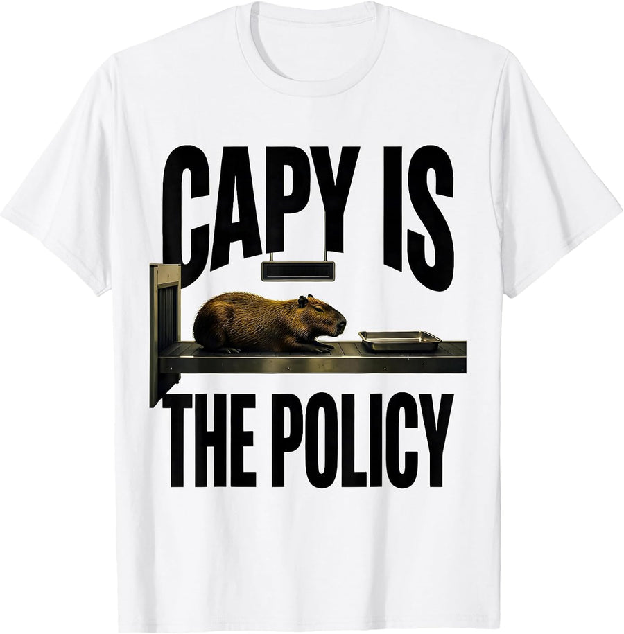 Men's Capy Is The Policy Funny Capybara Meme Animal Lover Humor T-Shirt - White