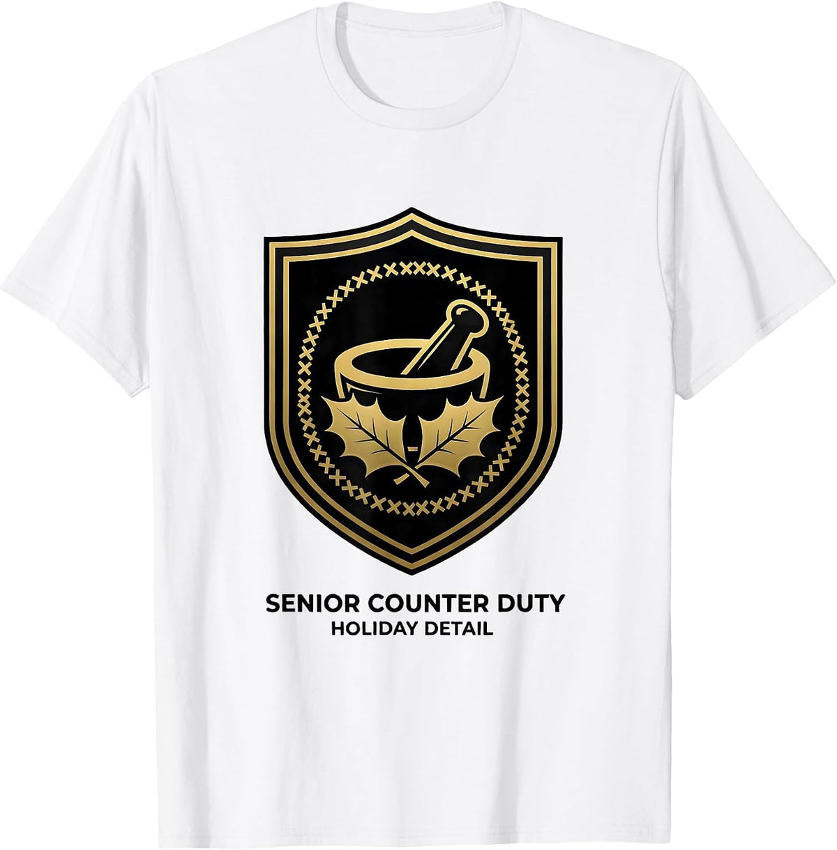 Men's Senior Counter Duty Holiday Detail Funny Pharmacy Squad T-Shirt - White