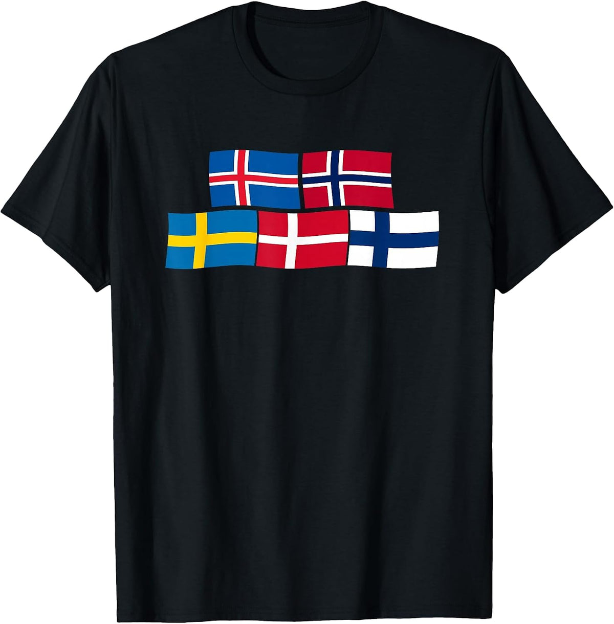 Scandinavian Flags, Nordic Countries T-Shirt - Black