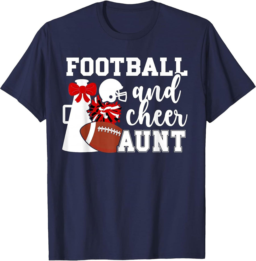 Football and Cheer Aunt of Football Player & Cheerleader T-Shirt - Navy Blue