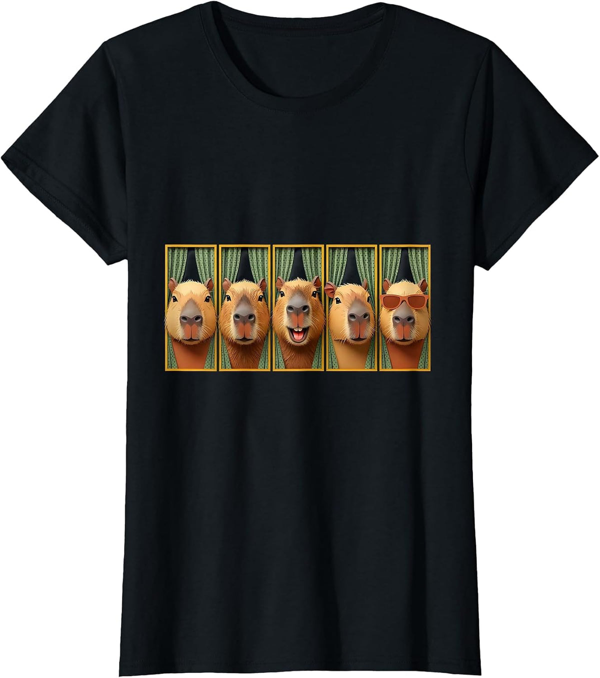 Capybara Photobooth Funny Animal Portrait T-Shirt - Black