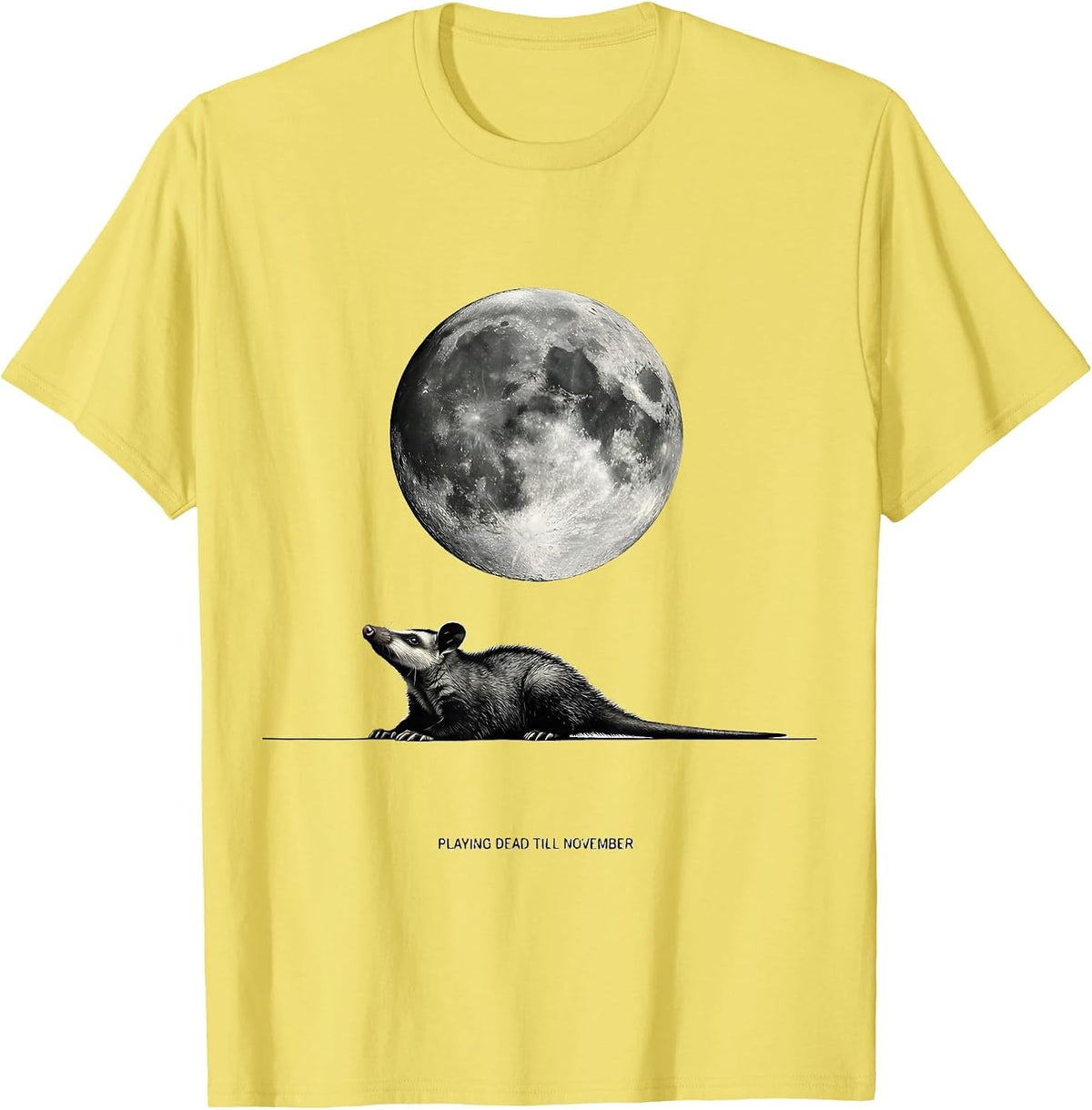 Men's Playing Dead Till November Vintage Opossum Halloween Spooky T-Shirt - Lemon Yellow