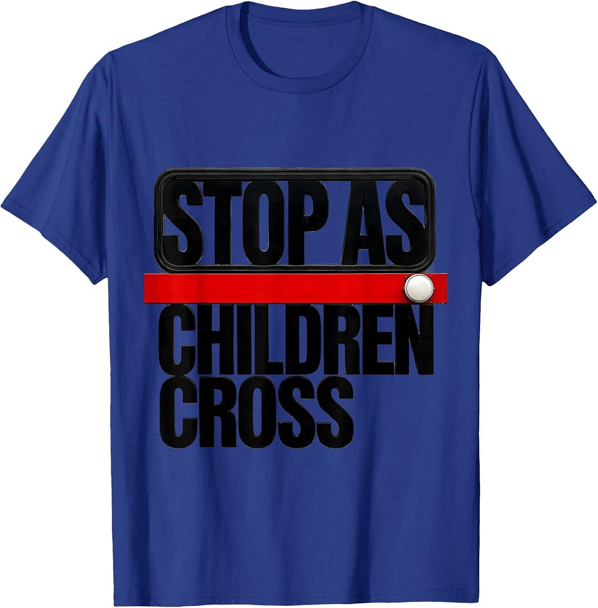 Men's STOP AS CHILDREN CROSS Brutalist Bus Driver Safety Week T-Shirt - Royal Blue