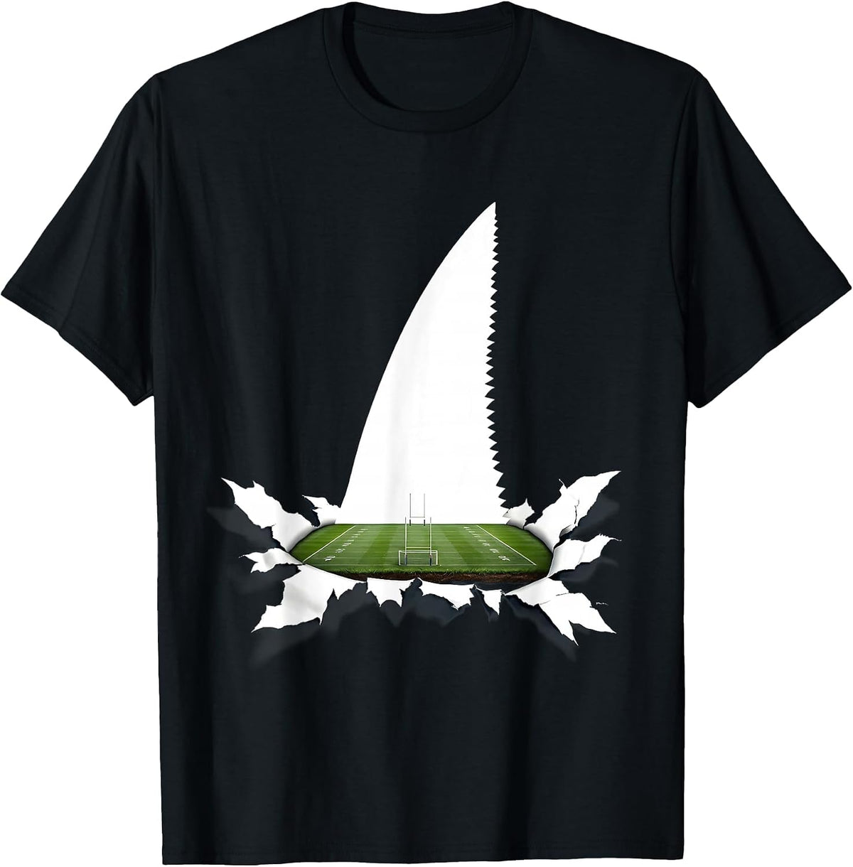 Men's Shark Fin Rugby Pitch Graphic Tee T-Shirt - Black