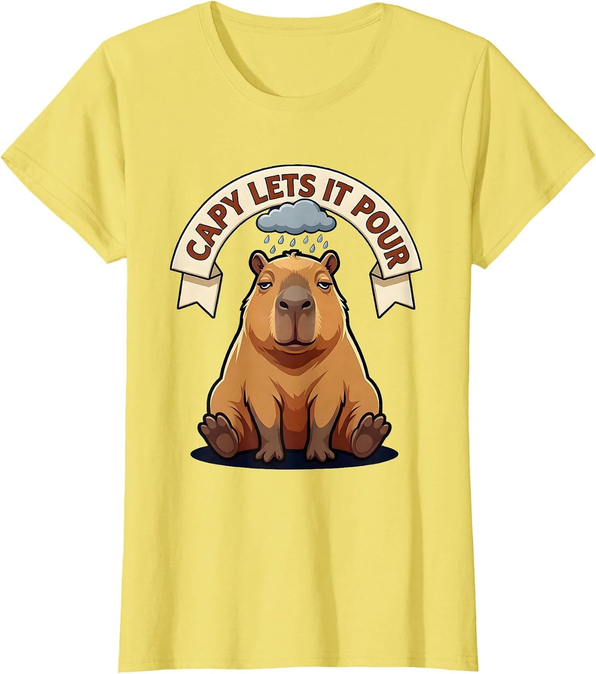Capy Lets It Pour Funny Capybara Meme Animal Lover Humor T-Shirt - Lemon Yellow