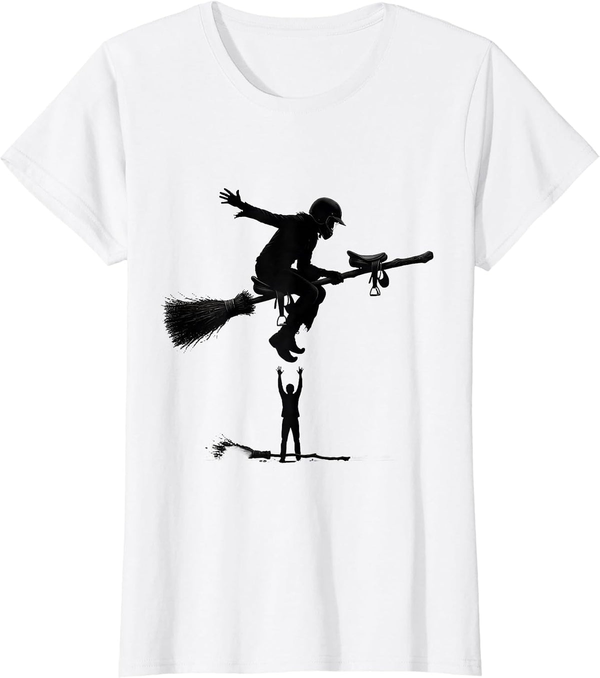 Women's Flying Broom Firefighter Halloween Occupation Humor T-Shirt - White
