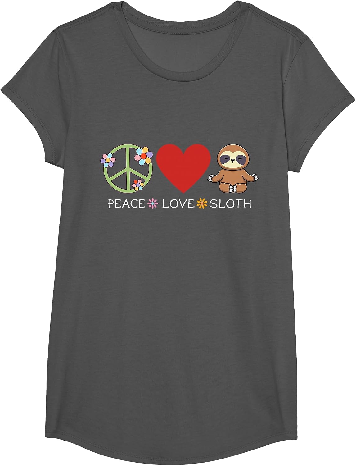 Peace Love Sloth T-Shirt - Girls Asphalt Grey