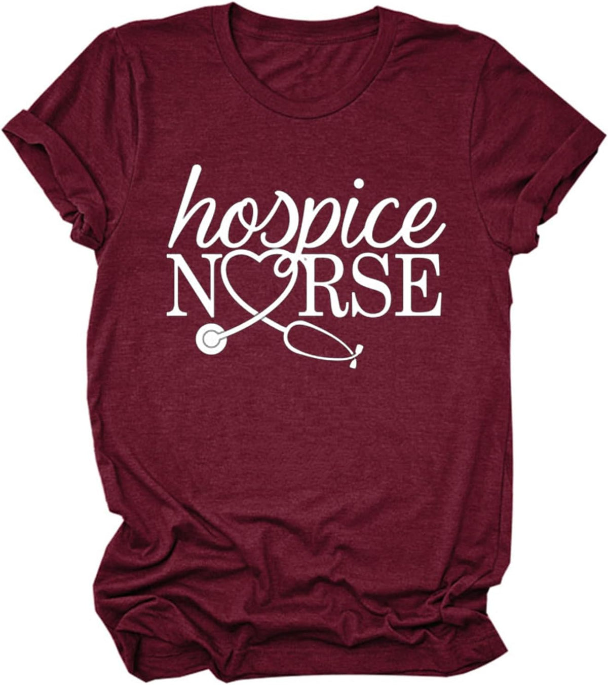 Hospice Nurse Shirts for Women Registered Nurse RN Emergency Nurse T-Shirt Graphic Tees Summer Short Sleeve Tops - Wine Red