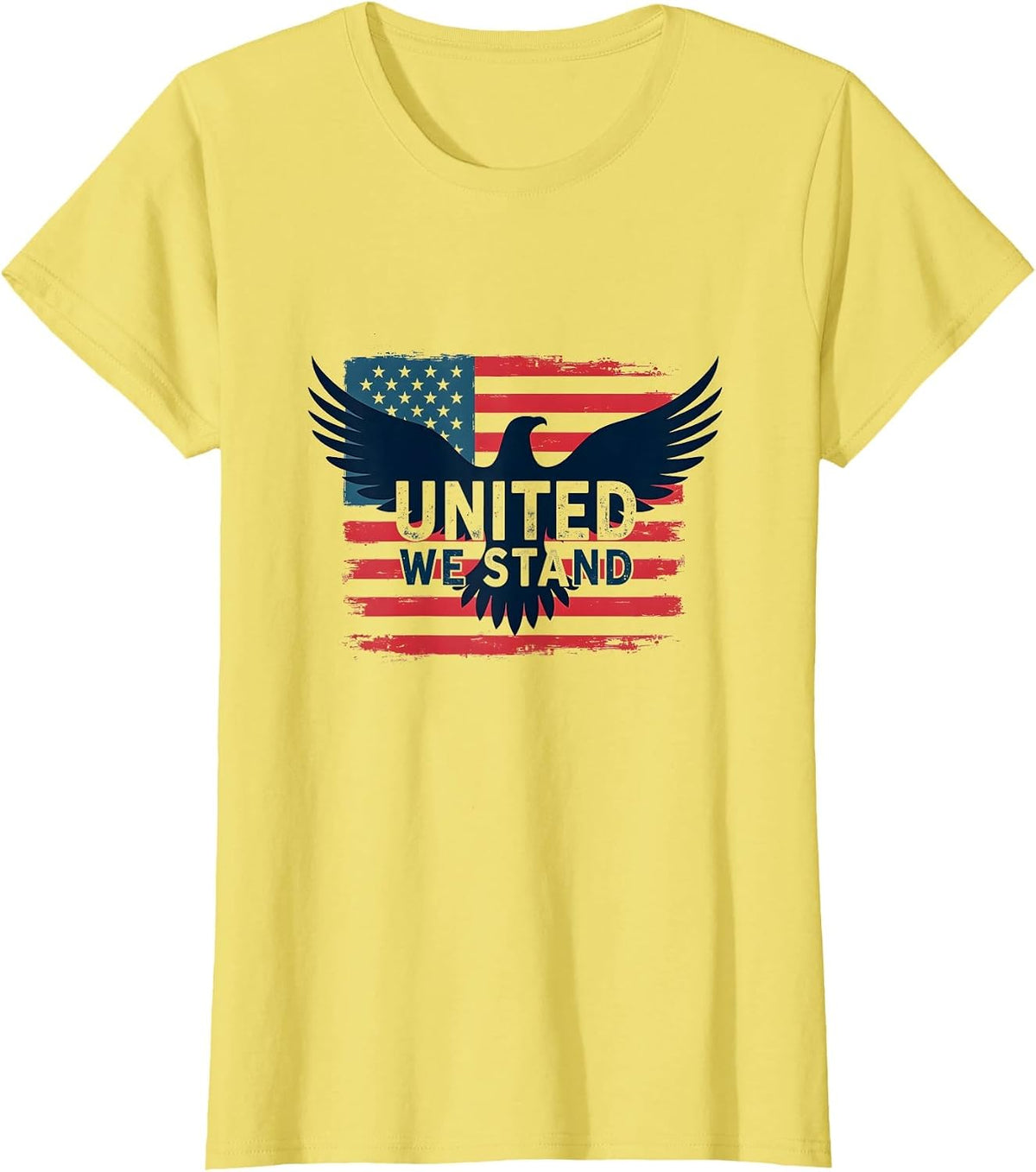 United We Stand American Flag Eagle Patriotic Emblem T-Shirt - Lemon Yellow