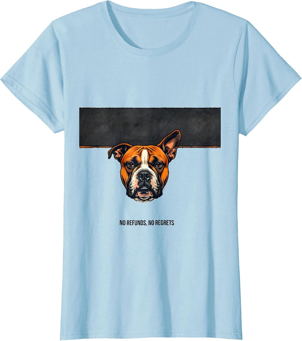 Women's No Refunds, No Regrets Playful Bull Terrier Dog Pocket T-Shirt - Baby Blue