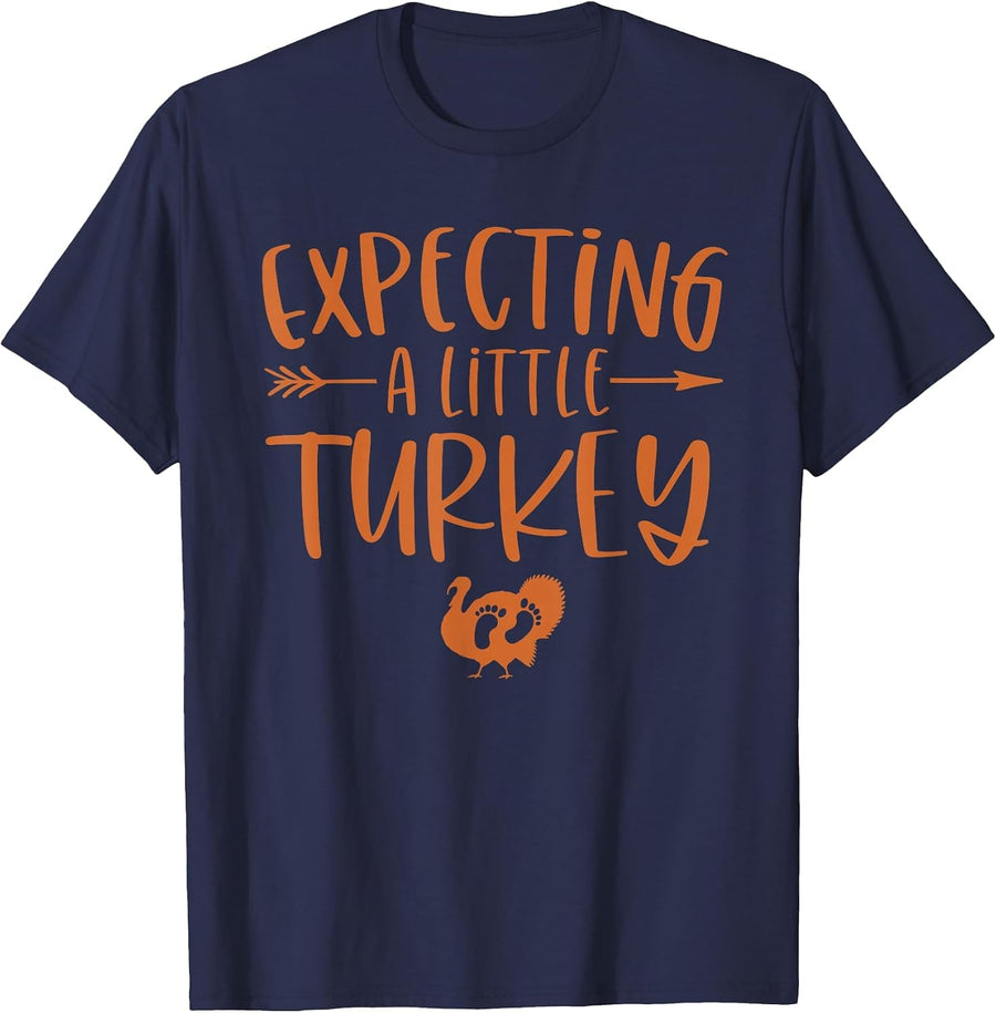 Expecting A Little Turkey Thanksgiving Pregnancy T-Shirt - Navy Blue