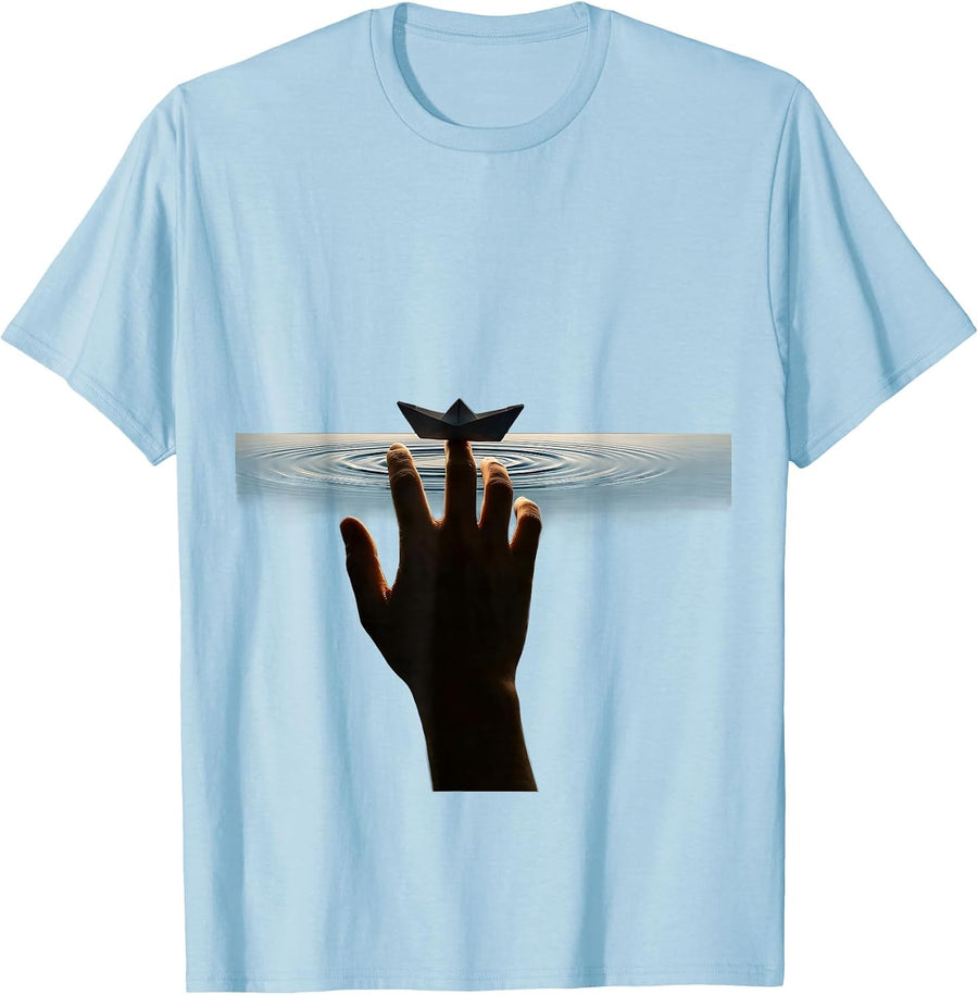 Men's Suicide Awareness Hand Releasing Paper Boat Design T-Shirt - Baby Blue