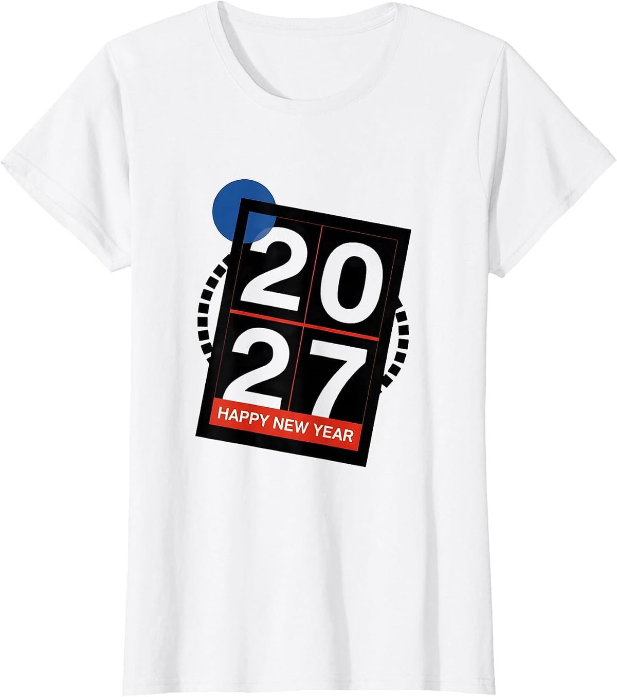 Happy New Year 2027 Bauhaus Modernist Family Party T-Shirt - White