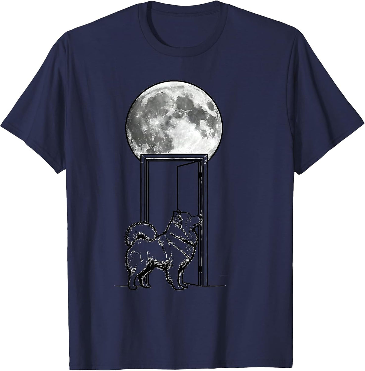 Samoyed Howling at the Moon Retro Dog Breed Portrait T-Shirt - Navy Blue