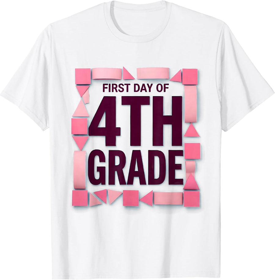 Men's First Day Of 4th Grade Cute Girly Back To School T-Shirt - White