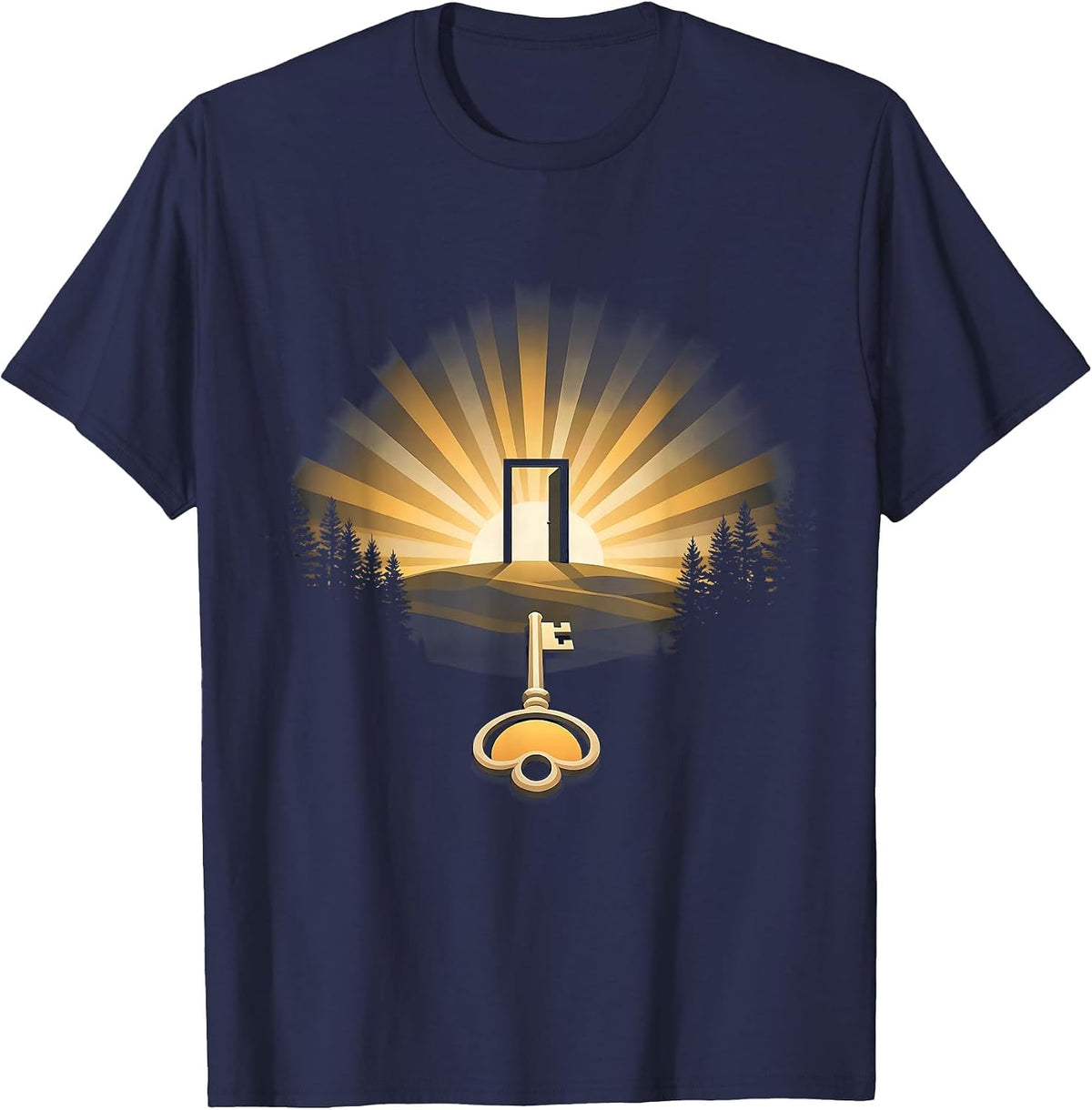 Suicide Awareness Key Unlocking Glowing Door Design T-Shirt - Navy Blue