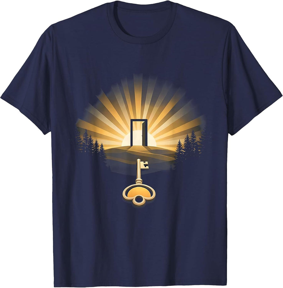 Suicide Awareness Key Unlocking Glowing Door Design T-Shirt - Navy Blue