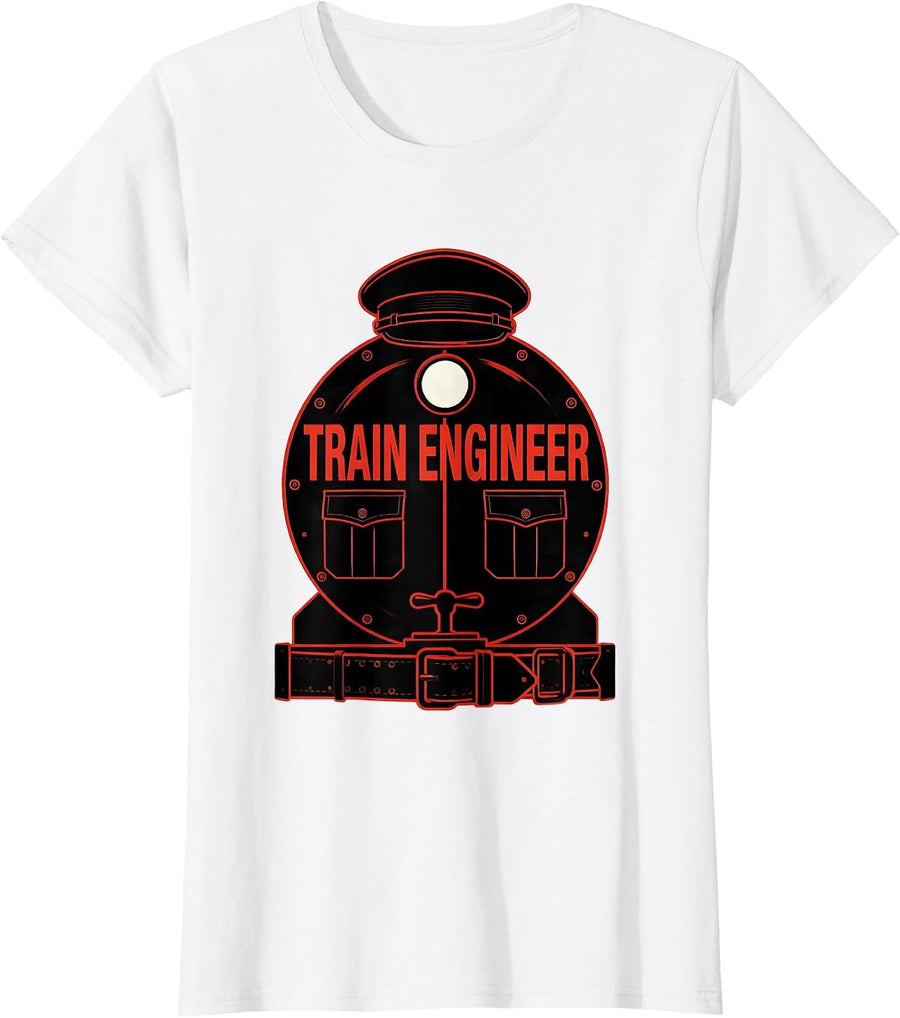 Women's Train Engineer Rail Uniform Costume Halloween T-Shirt - White