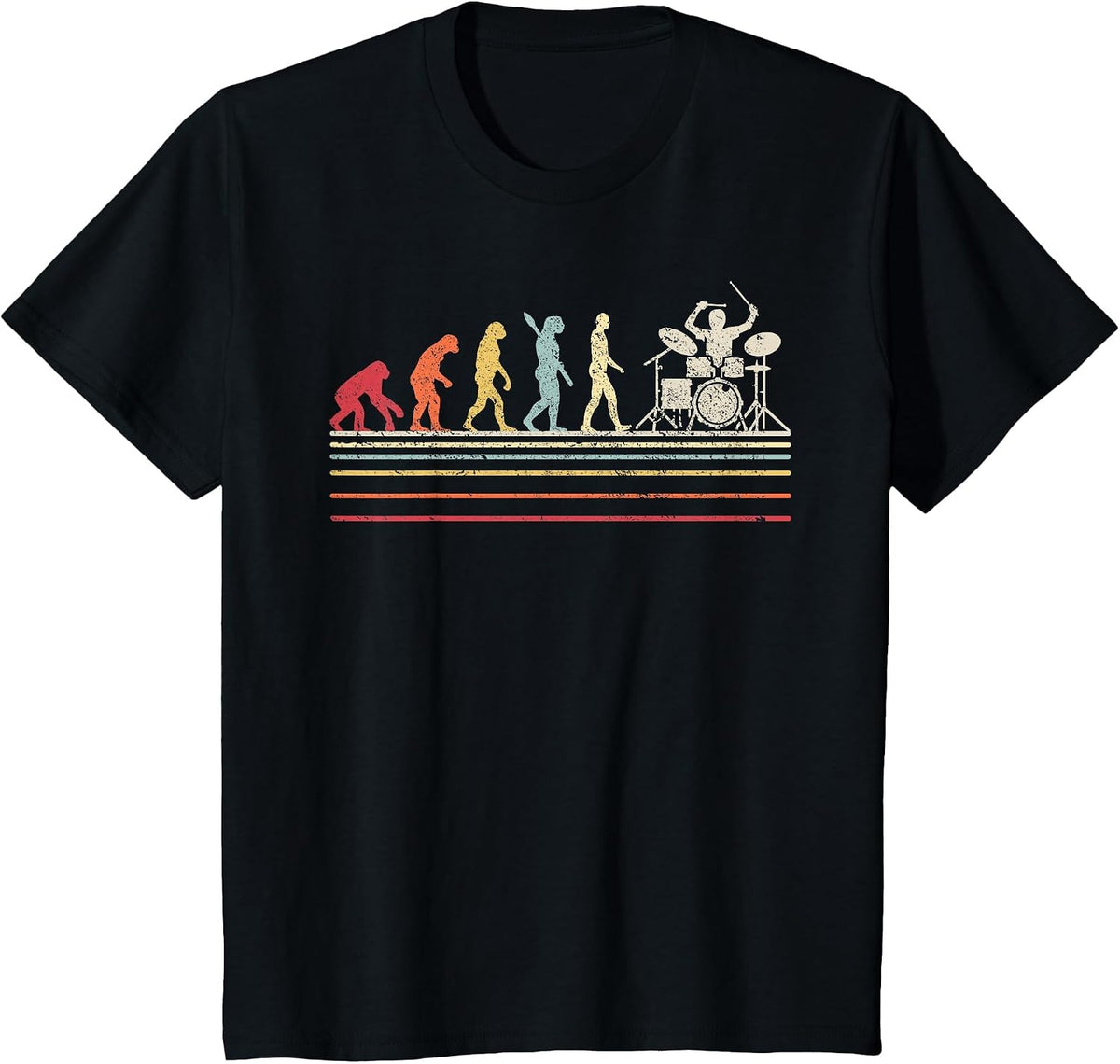 Funny Drummer T Shirt. Retro Vintage Evolution of Man T-Shirt - Black
