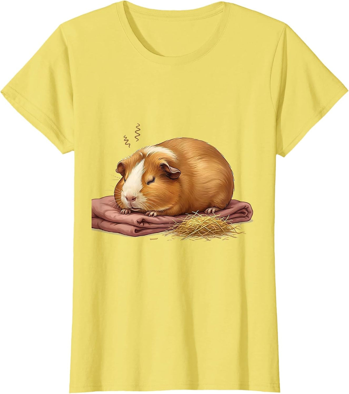 Women's Sleeping Guinea Pig Cozy Animal Lover Pajama Humor T-Shirt - Lemon Yellow