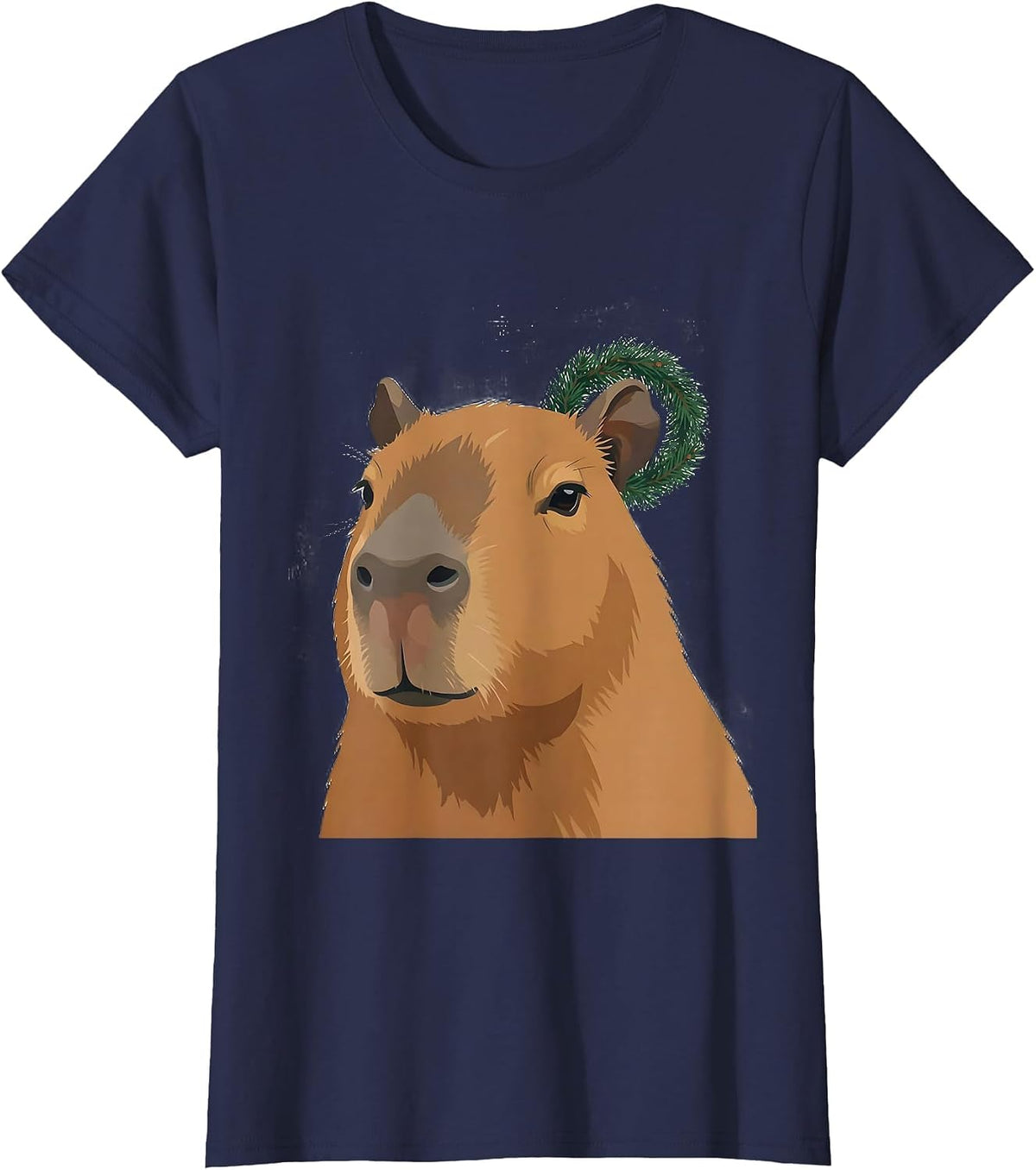 Women's Capybara Christmas Wreath Holiday Animal Lover Humor T-Shirt - Navy Blue